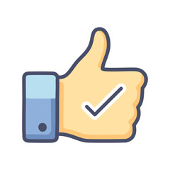 Thumbs up checkmark. Illustration of a thumbs up gesture with a checkmark, symbolizing approval, agreement, and confirmation.