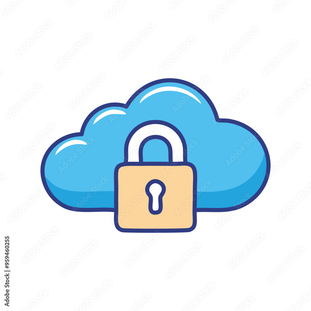 Poster cloud security lock. secure cloud storage with a padlock. data safety and protection.
