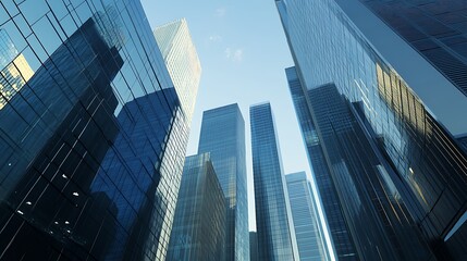 Fototapeta premium Upward View of Glass Skyscrapers in Modern City 