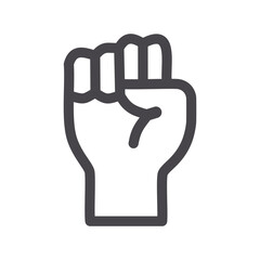 Obraz premium Raised fist icon. Black and white line drawing of a raised fist. Symbol of strength, protest, and unity.