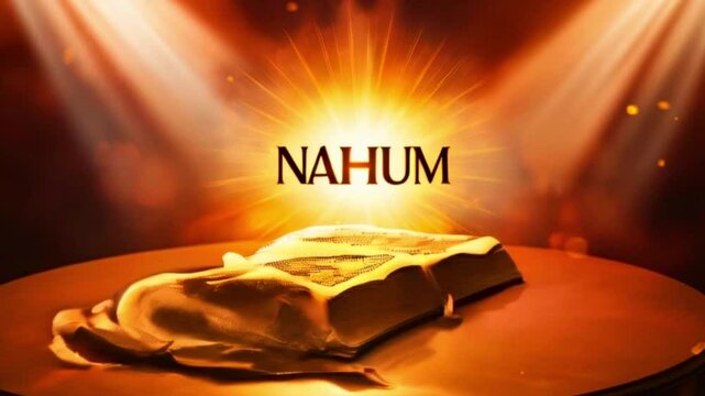 Open book with the name Nahum in a bright light.