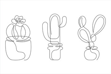 Continuous one line art drawing of cactus illustration
