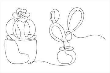 Continuous one line art drawing of cactus illustration
