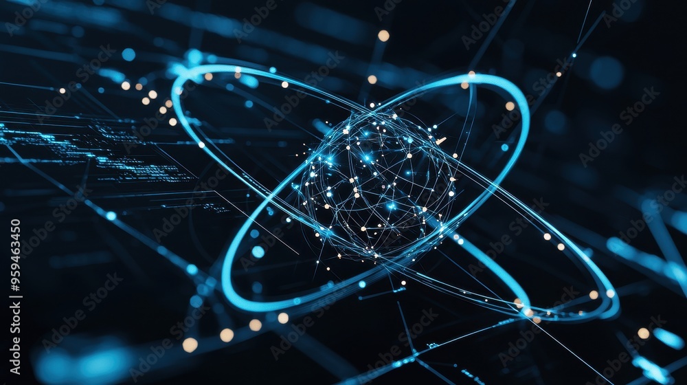 Poster abstract blue lines and globe network connection futuristic technology background