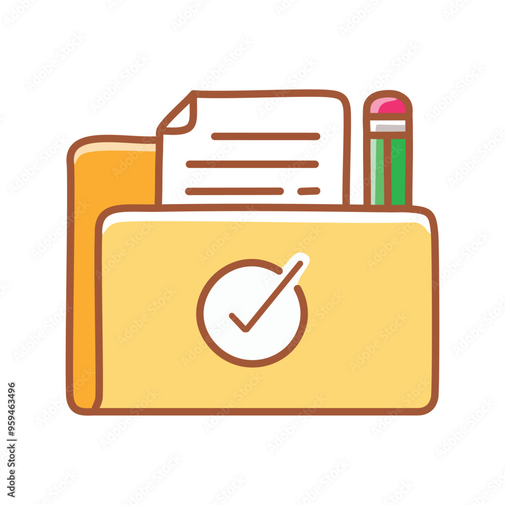 Poster completed folder icon. yellow folder with a check mark, showing task completion, success, and organi