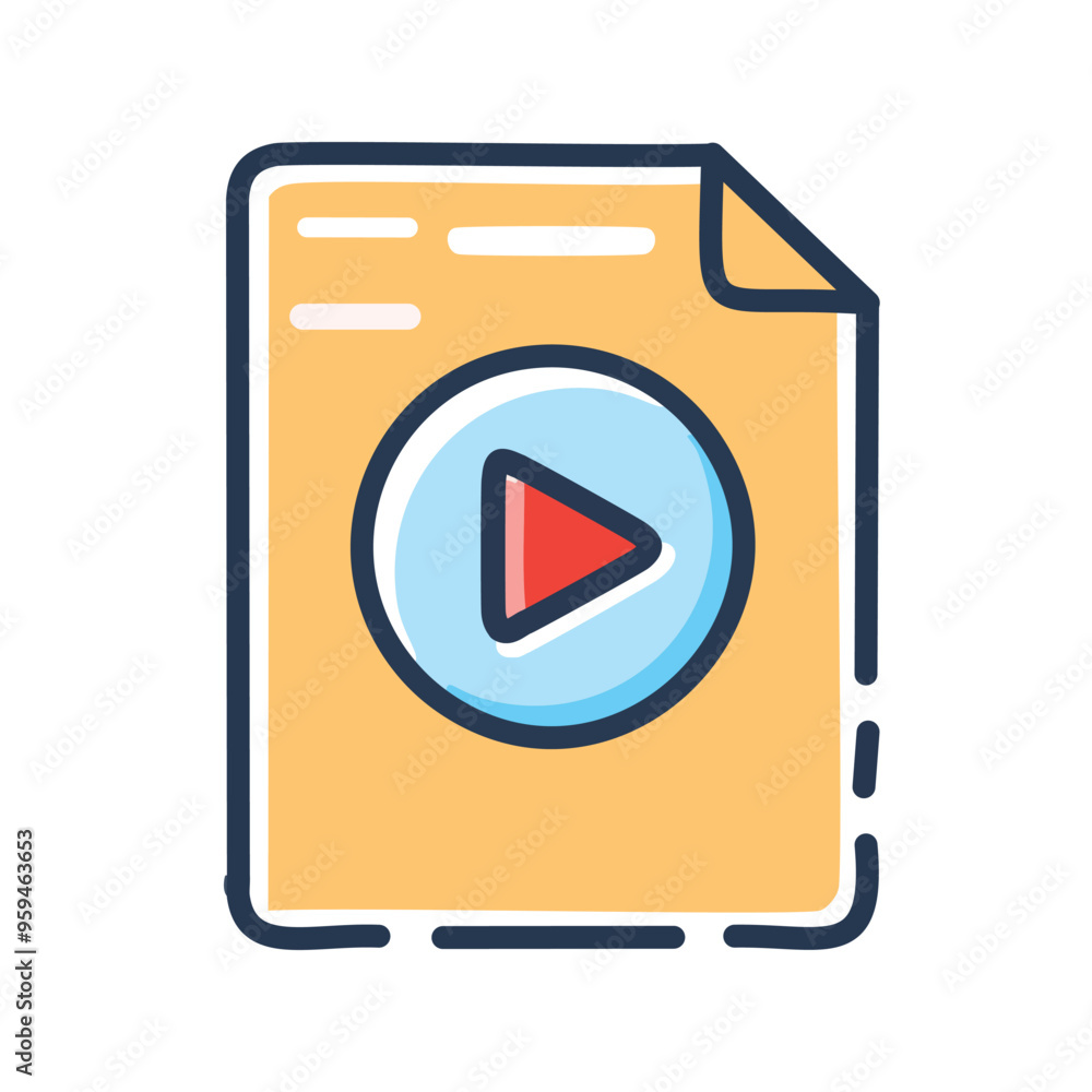 Aufkleber video file icon. play button icon on a document, symbolizing a video file or multimedia content.