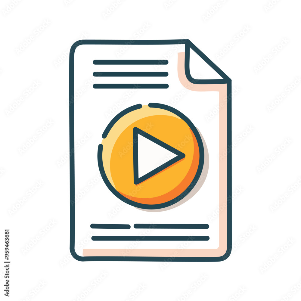 Poster play button document. document icon with a play button, symbolizing video content, instructions, or 
