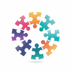 Fototapeta premium Colorful Puzzle Pieces Coming Together