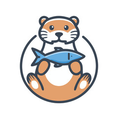 Otter holding fish. Adorable otter holding a fish, symbolizing catching a meal, nature, and marine life.