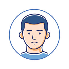 Man avatar icon. Simple line art icon of a smiling man with short hair. Perfect for user profiles, social media, and online platforms.
