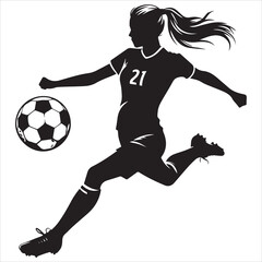 Basic RGB female soccer player football silhouette vector on white background 
