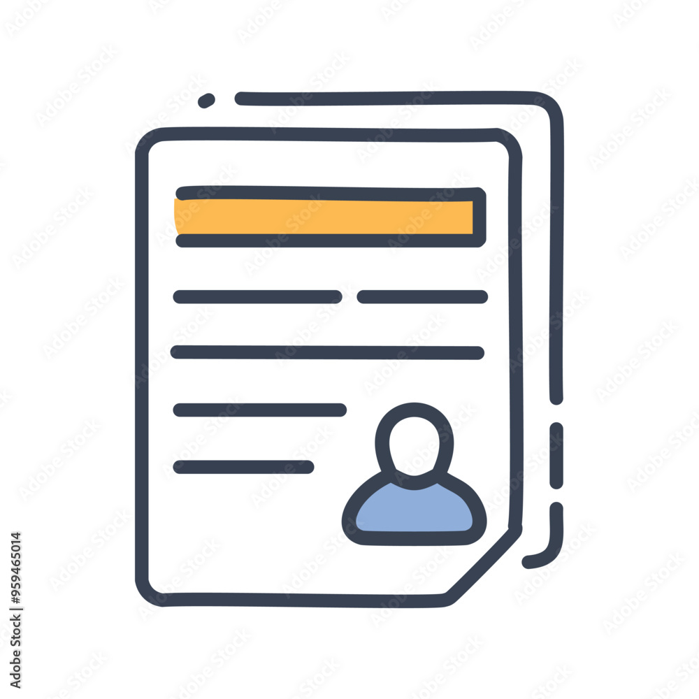 Poster profile document icon. hand drawn style icon of a profile document with lines, a header, and a profi