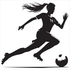Basic RGB female soccer player football silhouette vector on white background 
