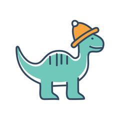 Dinosaur in hat. Cartoon dinosaur with a hat, cheerful, lighthearted, and friendly. Perfect for kids, nature, or prehistoric themes.
