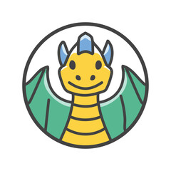 Happy dragon icon. Friendly dragon character with wings.  Smiling and friendly, perfect for kids.