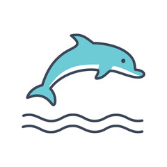 Jumping dolphin. Cartoon illustration of a blue dolphin leaping from the water, symbolizing freedom and joy.