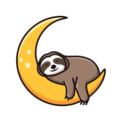 Sloth moon sleep. Adorable cartoon sloth napping on a crescent moon, perfect for sleep-themed designs.