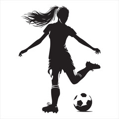 Basic RGB female soccer player football silhouette vector on white background 
