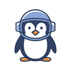 Penguin astronaut. Cute penguin wearing a helmet, representing exploration and adventure in the cosmos.