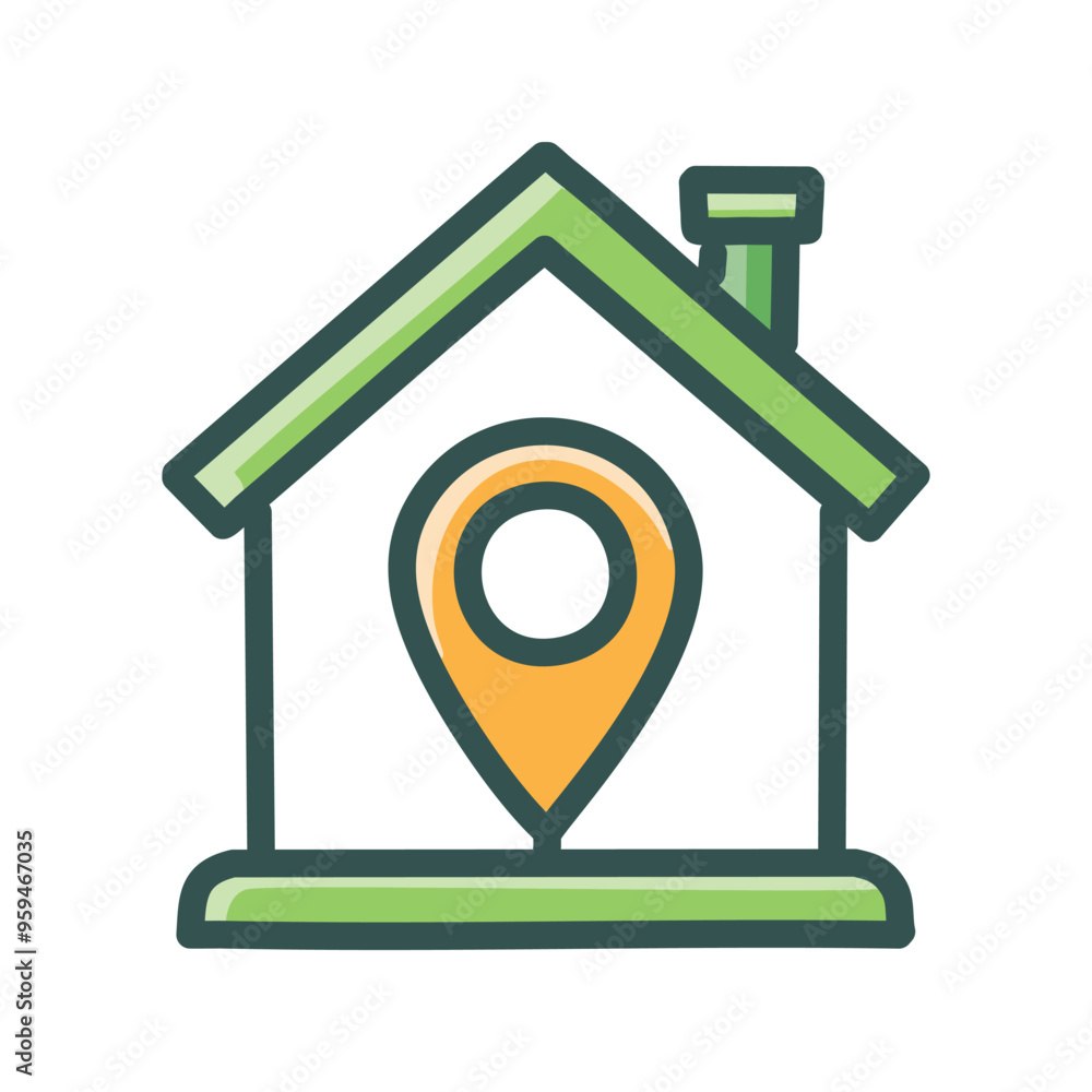 Poster home location icon. simple icon of a home with a location pin inside, symbolizing finding a place to