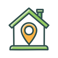 Home location icon. Simple icon of a home with a location pin inside, symbolizing finding a place to live.