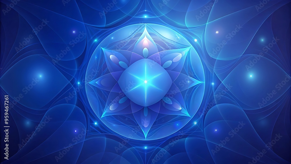 Poster abstract blue fractal pattern with glowing center.