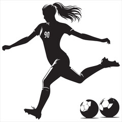 Basic RGB female soccer player football silhouette vector on white background 
