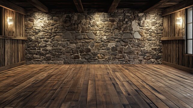 Rustic Interior with Stone Wall and Wood Floor