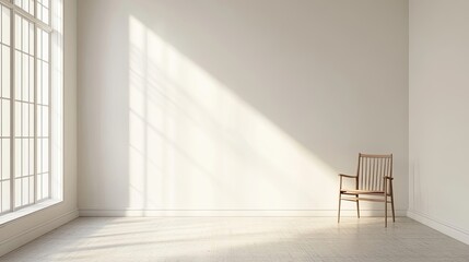 Obraz premium A single wooden chair in a sunlit room