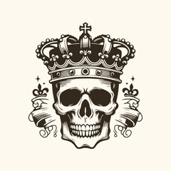 Fototapeta premium Vintage skull with crown vector illustration