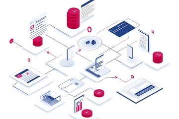 A step-by-step diagram of creating a database and generating a report.