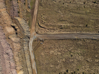 View from above of a gravel road in the quarry