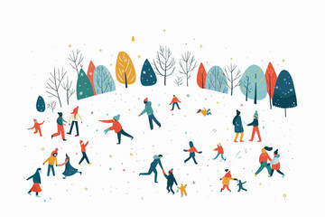 People enjoying winter in the snowy park