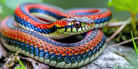Calm Red Sided Garter Snake lying serenely