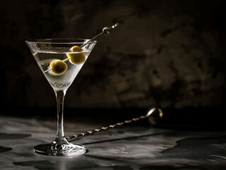 Sophisticated Martini Garnish with Olive and Stem