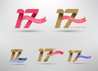 17th anniversary celebration logotype with alternative number and ribbon design