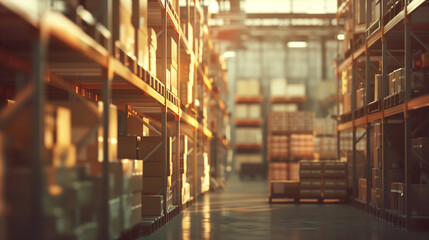 Industrial Warehouse with Sunlight and Storage Shelves