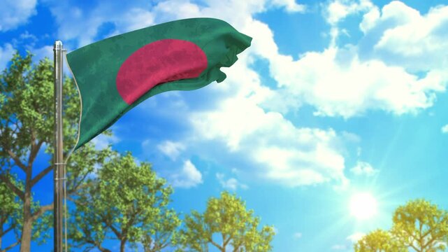 flag of Bangladesh at sunny day, sunny forecast symbol