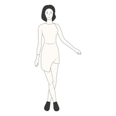 Hand Drawn Standing Pose Girl Character. Isolated on White Background