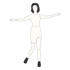 Hand Drawn Standing Pose Girl Character. Isolated on White Background