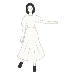 Hand Drawn Standing Pose Girl Character. Isolated on White Background