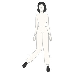 Hand Drawn Standing Pose Girl Character. Isolated on White Background