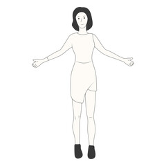 Hand Drawn Standing Pose Girl Character. Isolated on White Background