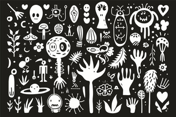 Whimsical Black and White Stencil Designs: A Collection of 50 Unique and Playful Illustrations for Crafts, Decor, and More