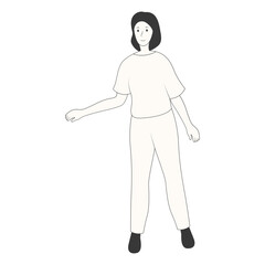 Hand Drawn Standing Pose Girl Character. Isolated on White Background