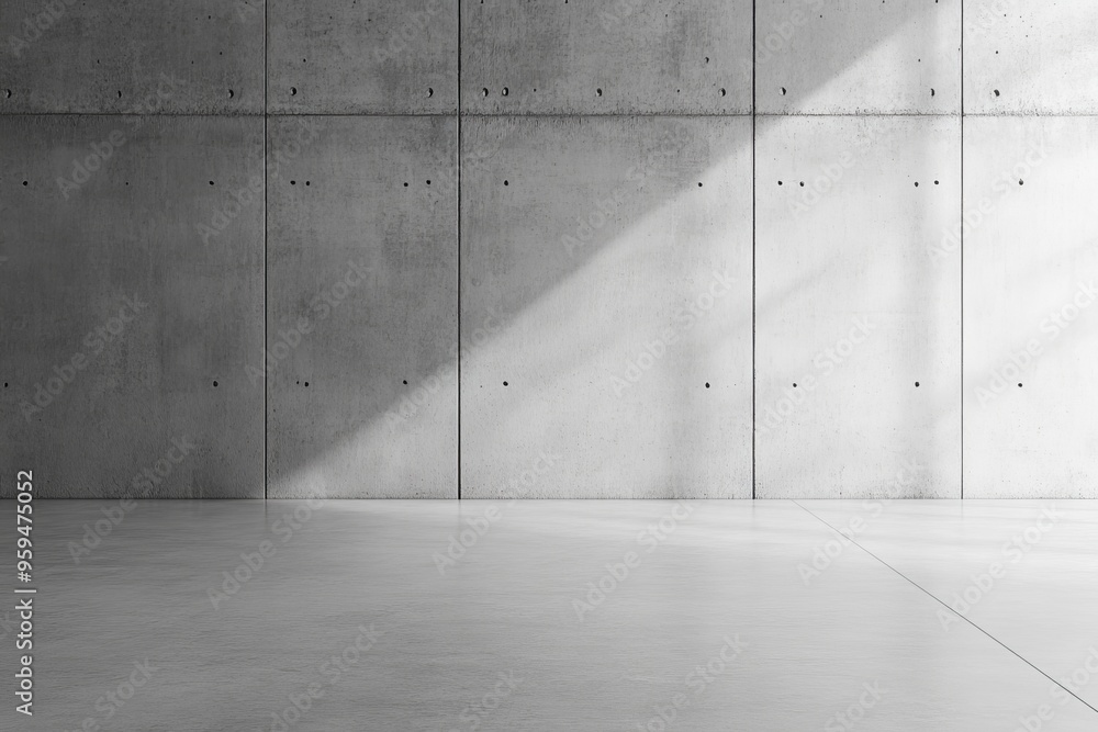 Poster minimalist concrete wall with sunlight casting a diagonal shadow across the floor.