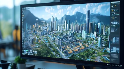 Digital Cityscape in Computer Simulation Game Interface