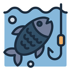 Icon of fishing, symbolizing fish capture or harvesting in aquaculture.