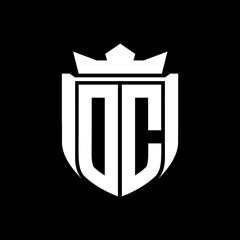 DC Letter logo shield shape inside shield badge crown on black background template design