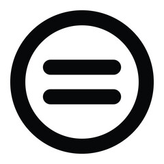 Equal symbol vector icon. Equal math sign in circle. Black silhouette.